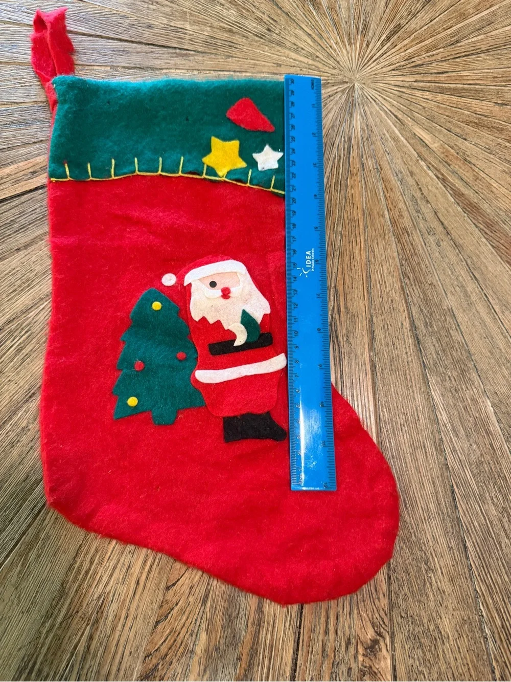 Pair of vintage felt appliqué Christmas stockings snowman and Santa